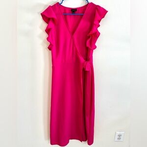 Who What Wear Hot Pink Ruffle Wrap Midi Dress Size Small